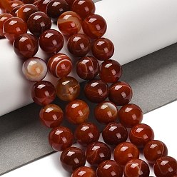 Темно-Красный Окрашенные натуральные полосатые агатовые бусы, круглые, темно-красный, 14 мм, отверстие : 1 мм, около 27 шт / нитка, 14.88~15.35'' (37.8~39 см)