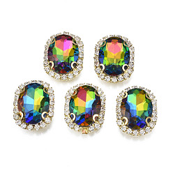 Gold Beryl Sew on Rhinestone, Transparent  Glass Rhinestone, with Brass Prong Settings, AB Color Plated, Faceted, Oval, Gold Beryl, 22x17x7mm, Hole: 0.9mm