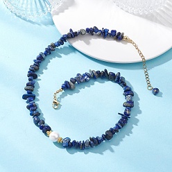 Ляпис-Лазурь Ожерелья из белого круглого жемчуга и натурального лазурита, с 304 концевыми цепями из нержавеющей стали, золотые, 15.87 дюйм (40.3 см)