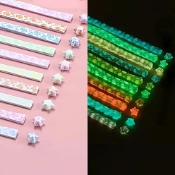 Flower 10 Colors Luminous Lucky Star Origami Paper, Folding Stripe Paper, Mixed Colors, Rose Pattern, 24x1cm, 210 sheets/set