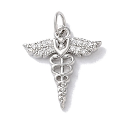 Платина Покрытие стойки латунь микропаве прозрачные подвески из кубического циркония, долговечный, без свинца и без кадмия, крыло, платина, 18x16x2 мм, отверстие : 3.4 мм