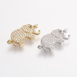 Mixed Color Brass Micro Pave Cubic Zirconia Links, Elephant, Mixed Color, 10x21x2mm, Hole: 1mm