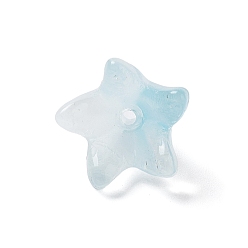 Небесно-голубой Прозрачные шапочки из стеклянных бусин, зеленоватый цветок лилии, голубой, 10x12.5x12 мм, отверстие : 1.5 мм