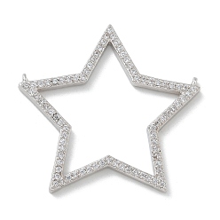 Платина Латунное покрытие стойки микро паве кубический цирконий соединительные подвески, долговечный, без свинца и без кадмия, звезда, платина, 30x33x2.5 мм, отверстие : 0.8 мм