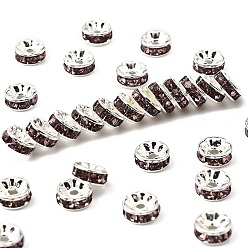 Свет Аметист Латунь марки А горный хрусталь Spacer бисер, серебряный цвет гальваническим, без никеля , рондель, светлый аметист, 8x3.8 мм, отверстие : 1.5 мм