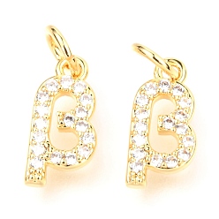 Letter B Messing Mikro ebnen Zirkonia Charme, mit Ringe springen, cadmiumfrei und bleifrei, griechisches Alphabet, echt 18 k vergoldet, letter.b, 12.5x6x1.85 mm, Sprungring: 5x0.95 mm, Bohrung: 3.3 mm