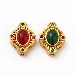 Mixed Color Long-Lasting Rack Plating Brass Multi-Strand Links,  with Synthetic Ruby in Zoisite, Flower, Golden, Mixed Color, 15x11x7mm, Hole: 2mm