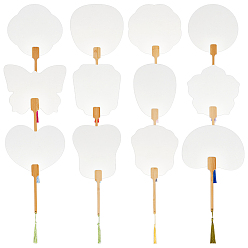 Mixed Shapes 12шт 12 стили бумажный ручной веер, с бамбуковой ручкой и кисточками, фанаты пустой живописи, для детей поделки своими руками, разнообразные, 395~480 мм, 1 шт / стиль