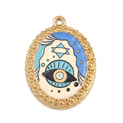 Королевский синий Печатные 304 подвески из нержавеющей стали, овал с подвесками в виде глаз, вакуумное покрытие pvd, реальный 18 k позолоченный, королевский синий, 30.5x22x2.5 мм, отверстие : 1.6 мм