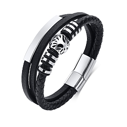 Черный Многожильные браслеты из нержавеющей стали «Древо жизни», Мужские браслеты из кожаного шнура из микрофибры, чёрные, 8-1/4 дюйм (21 см)