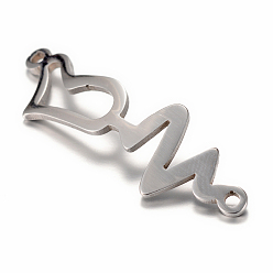 Нержавеющая Сталь Цвет Устойчивы к потускнению 201 соединители из нержавеющей стали, сердцебиение, цвет нержавеющей стали, 31.5x10x1 мм, отверстие : 1 мм