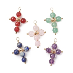 Смешанные камни Природные смешанные подвески драгоценных камней, с медной проволокой, крестик, 33x22x6.5 мм, отверстие : 3x3.5 мм