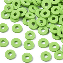 Light Green Eco-Friendly Handmade Polymer Clay Beads, Disc/Flat Round, Heishi Beads, Light Green, 6x1mm, Hole: 2mm, about 23500pcs/1000g