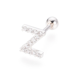 Letter Z Boucles d'oreilles en argent sterling plaqué rhodium, micro pavé, zircone cubique transparente, haltère, cartilage, letter.z, 925mm, pin: 6x5x1.5 mm