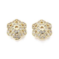 Настоящее золото 18K Колпачки для бусин из прозрачного кубического циркония из латуни, цветок, реальный 18 k позолоченный, 8.5x7.5x2.5 мм, отверстие : 1 мм