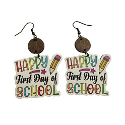 Слово Деревянные серьги-подвески с принтом ко Дню учителя., красочный, слово, 55x40 мм