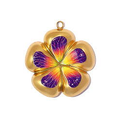 Разноцветный Печатные 304 подвески из нержавеющей стали, цветочный шарм, реальный 18 k позолоченный, ионное покрытие (ip), долговечный, красочный, 24x22 мм, отверстие: 1.50 мм