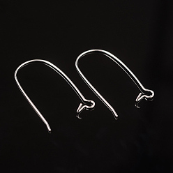 Silver Brass Hoop Earrings Findings Kidney Ear Wires, Lead Free and Cadmium Free, Silver Color Plated, 20~21 Gauge, 33x14x0.7~0.8mm