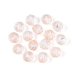 Персиковый Слойка Выпечка расписные прозрачные стеклянные бусины, рондель, граненые, розовые, 9.5~10x7.5~8 мм, отверстие : 1.6 мм, Около 1085 шт / 1000 г