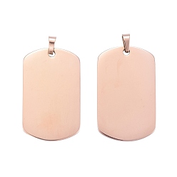 Розовое Золото Ионное покрытие (ip) 304 подвески из нержавеющей стали, зеркальная полировка, прямоугольный шарм, штамповка пустой метки, розовое золото , 35.5x22x2 мм, отверстие : 4x7 мм
