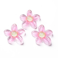 Pearl Pink Transparent Epoxy Resin Cabochons, Flower, Pearl Pink, 22x21x5mm