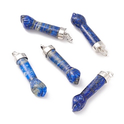 Ляпис-Лазурь Кулоны из натурального лазурита, с латунной фурнитурой платинового цвета, фигура руки фига, 43~48x12x8.6 мм, отверстие : 8x4.6 мм