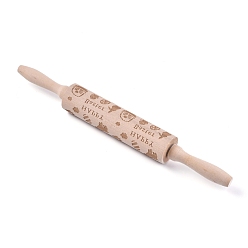 Rabbit Wooden Rolling Pin, Engraved Embossing Rolling Pin, for Baking Embossed Cookies, Kitchen Tool, BurlyWood, Rabbit & Egg & Basket & Chick, Easter Theme Pattern, 35x4cm