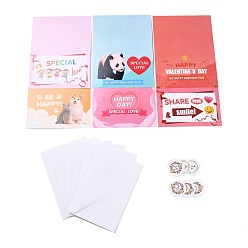 Patrones Mixtos Papel rectangular tarjetas de felicitación, con sobre rectangular y pegatinas de papel autoadhesivas planas y redondas, tarjeta de invitación de cumpleaños de boda de san valentín, patrones mixtos, 198x149x0.3 mm
