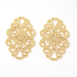 Золотой Латунь филигрань столяры ссылки, стойки покрытие, цветок, золотые, 32x20x1 мм, отверстие : 1~3 мм