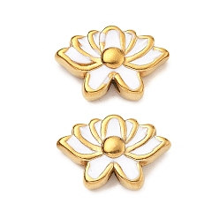 Белый 304 из нержавеющей стали эмаль бисер, цветок, реальный 18 k позолоченный, ионное покрытие (ip), белые, 11x16.5x5 мм, отверстие : 1.4 мм