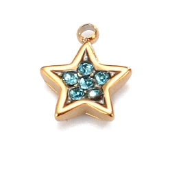 Сапфир Подвески со стразами из нержавеющей стали, звезда, золотые, сапфир, 9x8 мм
