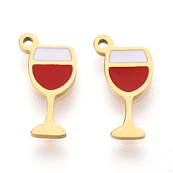 (123L) Белый крем непрозрачный блеск 304 из нержавеющей стали шармы эмали, ионное покрытие (ip), чары в форме кубка, реальный 14 k позолоченный, огнеупорный кирпич, 11.2x5.8~6x0.9 мм, отверстие : 0.9 мм