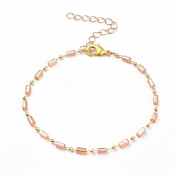 Светло-коричневый Цепи браслеты, с цепочками из стеклянных бусин ручной работы и латунными застежками в виде когтей лобстера, без свинца и без кадмия, загар, 7-5/8 дюйм (19.4 см)