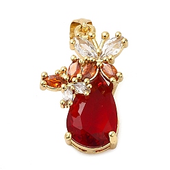 FireBrick Rack Plating Brass Micro Pave Cubic Zirconia Pendants, Cadmium Free & Lead Free, Long-Lasting Plated, Real 18K Gold Plated, Teardrop, FireBrick, 20.5x15x8mm, Hole: 5x3.5mm