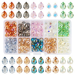 Mixed Color 130Pcs 10 Styles Electroplate Glass Beads, Transparent Glass Charms, Faceted, Pearl Luster Plated, Teardrop, Mixed Color, 5~9.5x3~8mm, Hole: 1.2mm, 13pcs/style