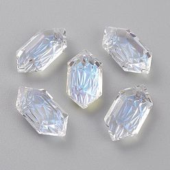 Лунный Свет Подвески из тисненого стекла со стразами, двухконусные, граненые, лунный свет, 20x10x5.5 мм, отверстие : 1.6 мм