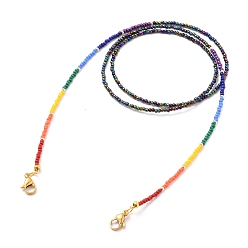 Colorful Eyeglasses Chains, Neck Strap for Eyeglasses, with FGB Round Glass Seed Beads, Brass Crimp Beads Covers, 304 Stainless Steel Lobster Claw Clasps and Rubber Loop Ends, Colorful, 27.56 inch(70cm)
