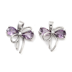 Темно-синий  Шифер Латунные микро проложить кубического циркония подвески, без кадмия, без никеля и без свинца, бантом, платина, темный сланец синий, 16x15x4 мм, отверстие : 5x3 мм