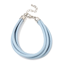 Sky Blue Microfiber Leather Multi-strand Cord Bracelets Makings, with Brass Findings and 202 Stainless Steel Lobster Claw Clasps, Platinum, Sky Blue, 7.48 inch(19cm)