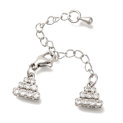 Платина Карабин-лобстеры, латунные, без кадмия, без никеля и без свинца, с концевыми цепочками и подвесками из кубического циркония, платина, 69 мм