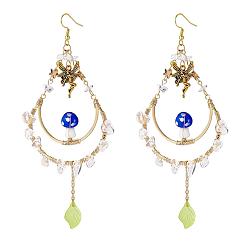 Хрусталь Серьги-подвески в форме капли из натурального кварца, украшенные бусинами, Женские серьги-подвески с кисточками в виде грибов и сплавов лэмпворк и листьев, 125x50 мм, штифты : 0.7 мм