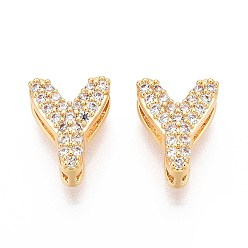 Letter Y Латунные микропаве из прозрачного кубического циркония, буквы, без никеля , Письмо Y, 10x8x5 мм, отверстие : 4.5 мм