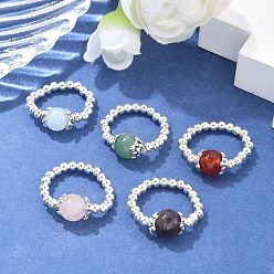 Смешанные камни Платиновый оттенок железа шарик естественная смешанная каменные кольца перста простирания, с тибетского стиля шарик крышки, 16 мм