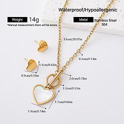 Oro 304 Conjuntos de pendientes de corazón y collares con colgante de acero inoxidable para mujer, dorado, 510 mm