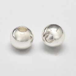 Silver Rack Plating and Vacuum Plating Brass Round Spacer Beads, Silver Color Plated, 4mm, Hole: 1.5mm