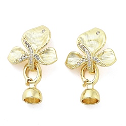 Настоящее золото 18K Латунное микропейв, прозрачный кубический цирконий, складные застежки, без кадмия, без никеля и без свинца, цветок, реальный 18 k позолоченный, 29.5 мм, отверстие : 1.2 мм