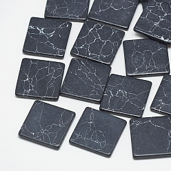 Black Synthetic Turquoise Cabochons, Dyed, Square, Black, 12x12x2mm