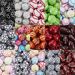 (52) Непрозрачная лаванда 300 шт 15 стили ремесленного стиля акриловые бусины, спортивные бусы, разнообразные, разноцветные, 12 мм, отверстие : 4 мм, 20 шт / стиль
