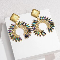 Морской Синий 304 из нержавеющей стали стекло качает серьги, со стразами, реальный 18 k позолоченный, подсолнечник, Marine Blue, 71.5x52.5 мм