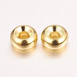 Golden Real 18K Gold Plated Brass Spacer Beads, Nickel Free, Flat Round, 6x3mm, Hole: 2mm